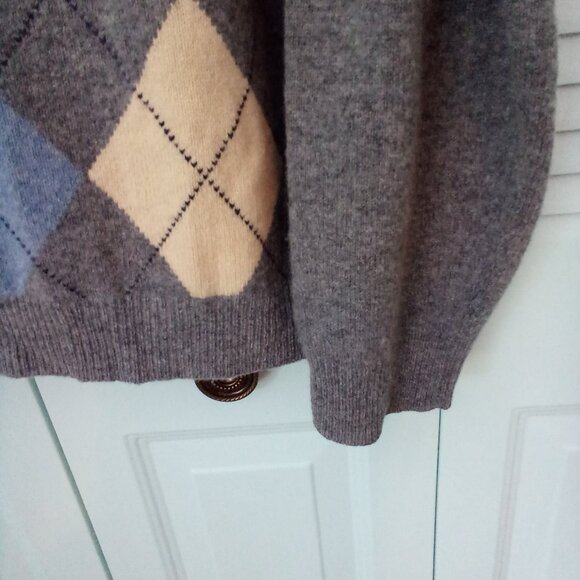 "346" BROOKS BROTHERS XL GREY SCOTTISH 100% LAMBSWOOL ARGILE V-NECK LONG SLEEVES - Picture 3 of 6